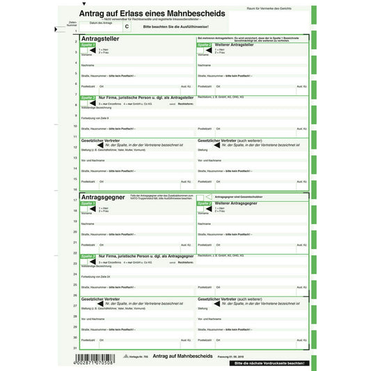 RNK-Verlag Mahnbescheid für maschinelle Bearbeitung Formulare | 705 | 1 Pack = 25 St.