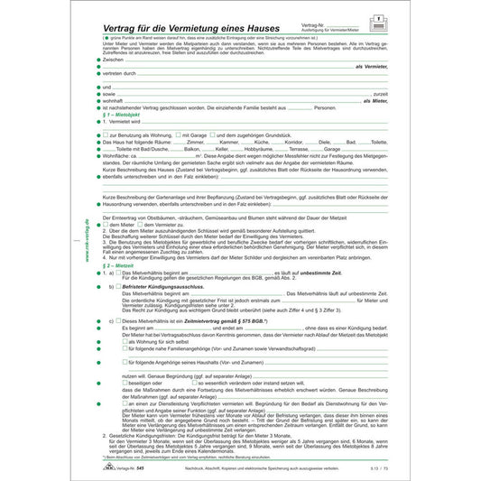 RNK-Verlag Mietverträge für Häuser | 545 | 1 Pack = 50 St.