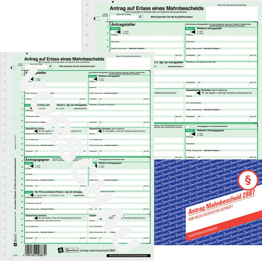 AVERY Zweckform Mahnbescheid für maschinelle Bearbeitung Formulare | 2887 | 1 Pack = 25 Set
