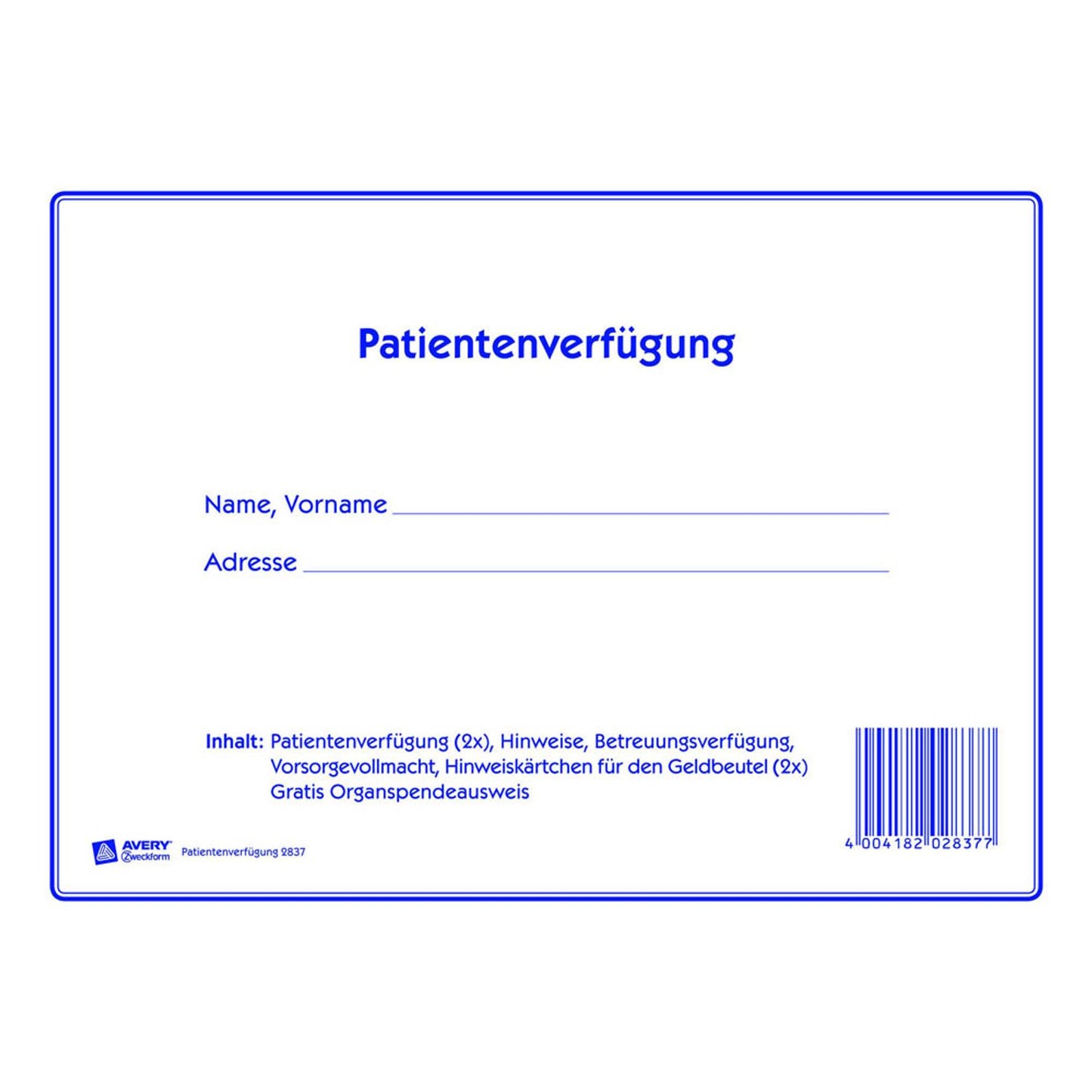 AVERY Zweckform Patientenverfügung Formulare | 2837 | 1 Pack = 10 St.