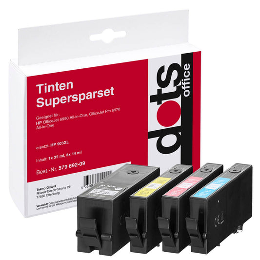 dots schwarz, cyan, magenta, gelb Druckerpatronen kompatibel zu HP 903XL (3HZ51AE), 4er-Set | 1756,0005-DOTS | 1 Pack = 4 St.