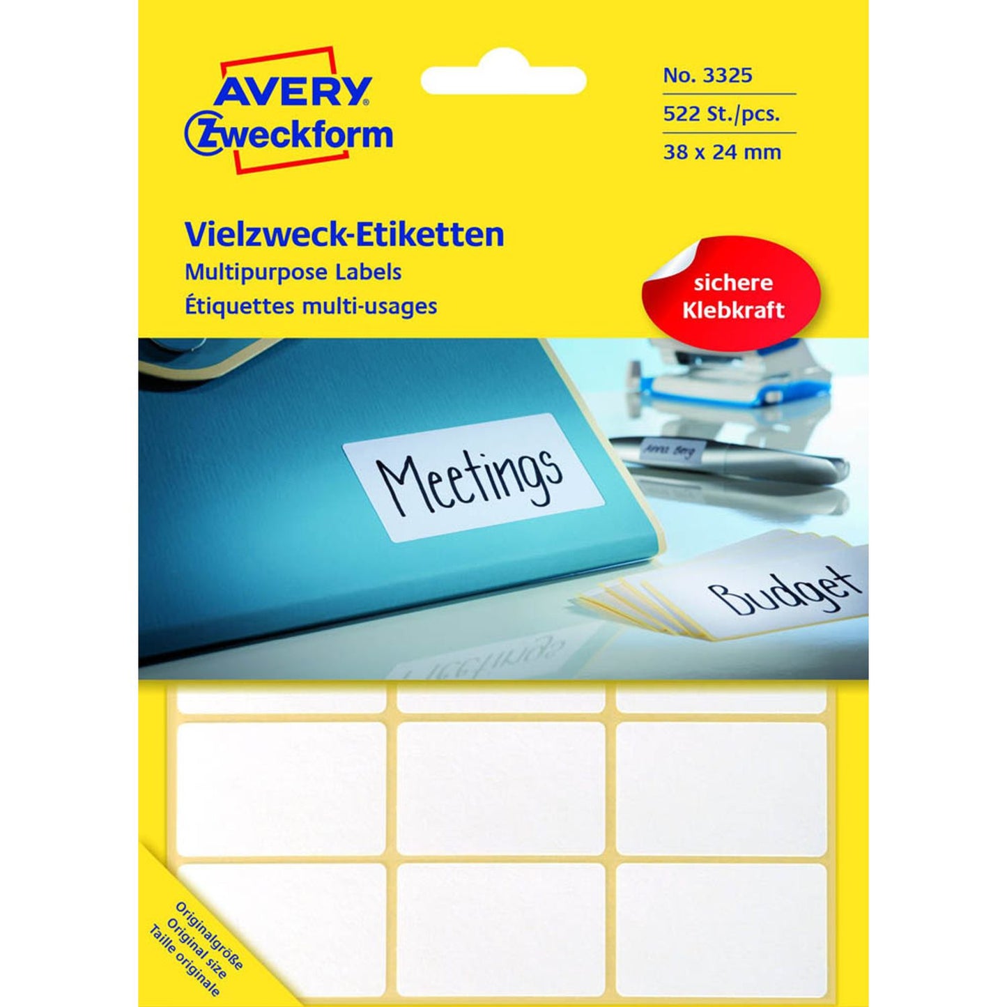 AVERY Zweckform Etiketten weiß 38,0 x 24,0 mm | 3325 | 1 Pack = 522 Etiketten