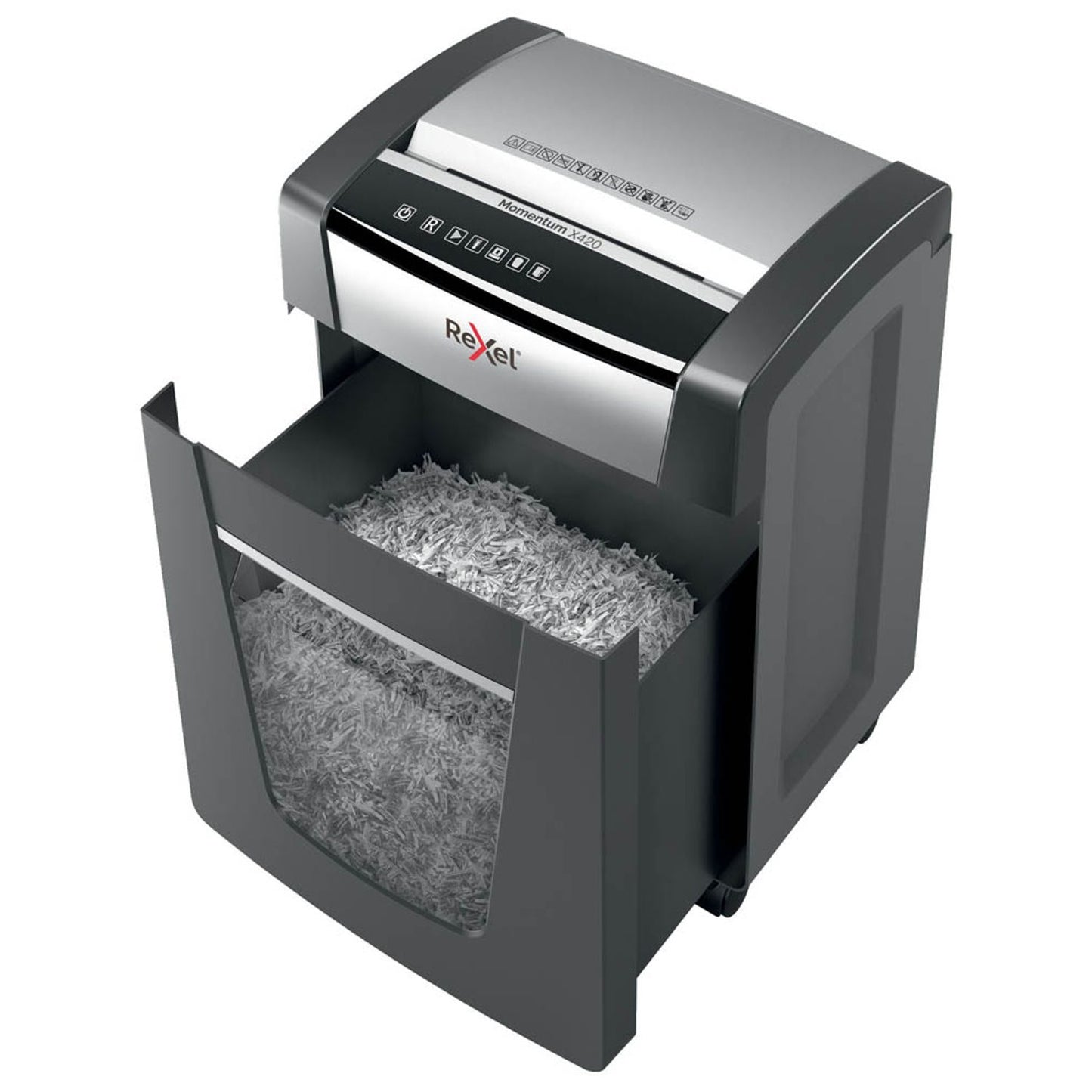Rexel Momentum X420 Aktenvernichter mit Partikelschnitt P-4, 4 x 40 mm, bis , schwarz | 2104578EU