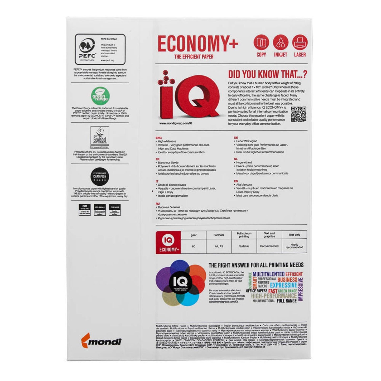 IQ Kopierpapier ECONOMY+ DIN A4 80 g/qm | 88265831 | 1 Pack = 500 Blatt