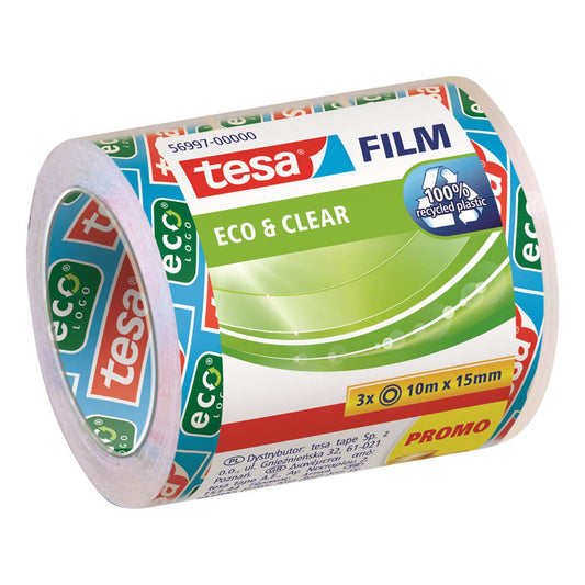 tesa ECO & CLEAR Klebefilm transparent 15,0 mm x 10,0 m | 56997-00000-01 | 1 Pack = 3 Rollen