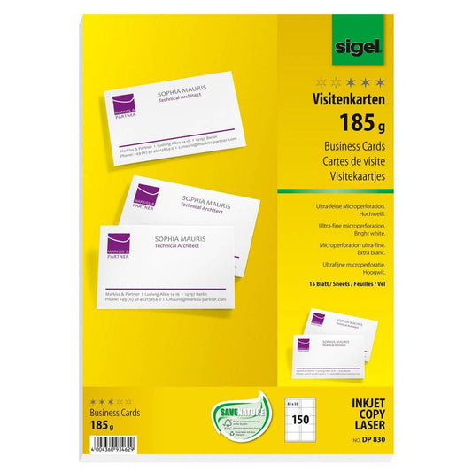 SIGEL Visitenkarten matt weiß 185 g/qm | DP830 | 1 Pack = 150 St.