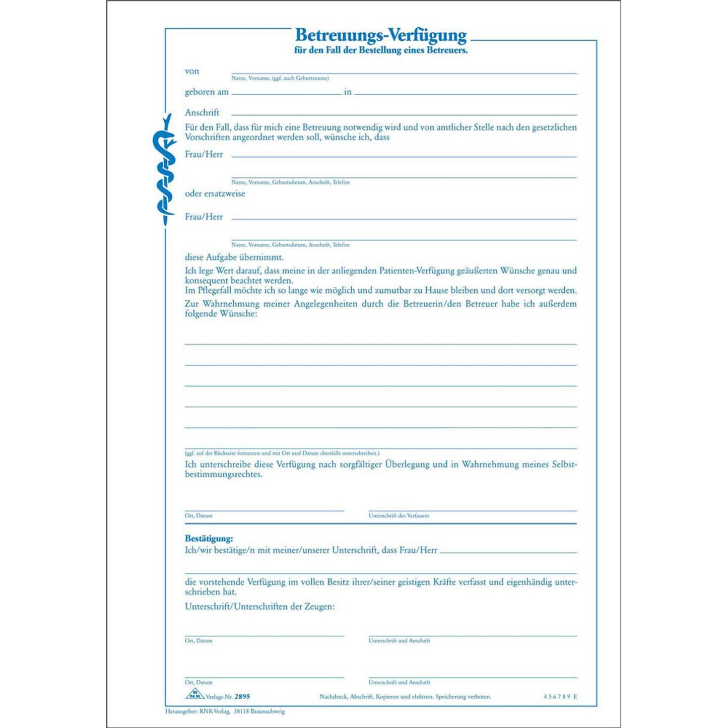 RNK-Verlag Patientenverfügung Formulare | 2895