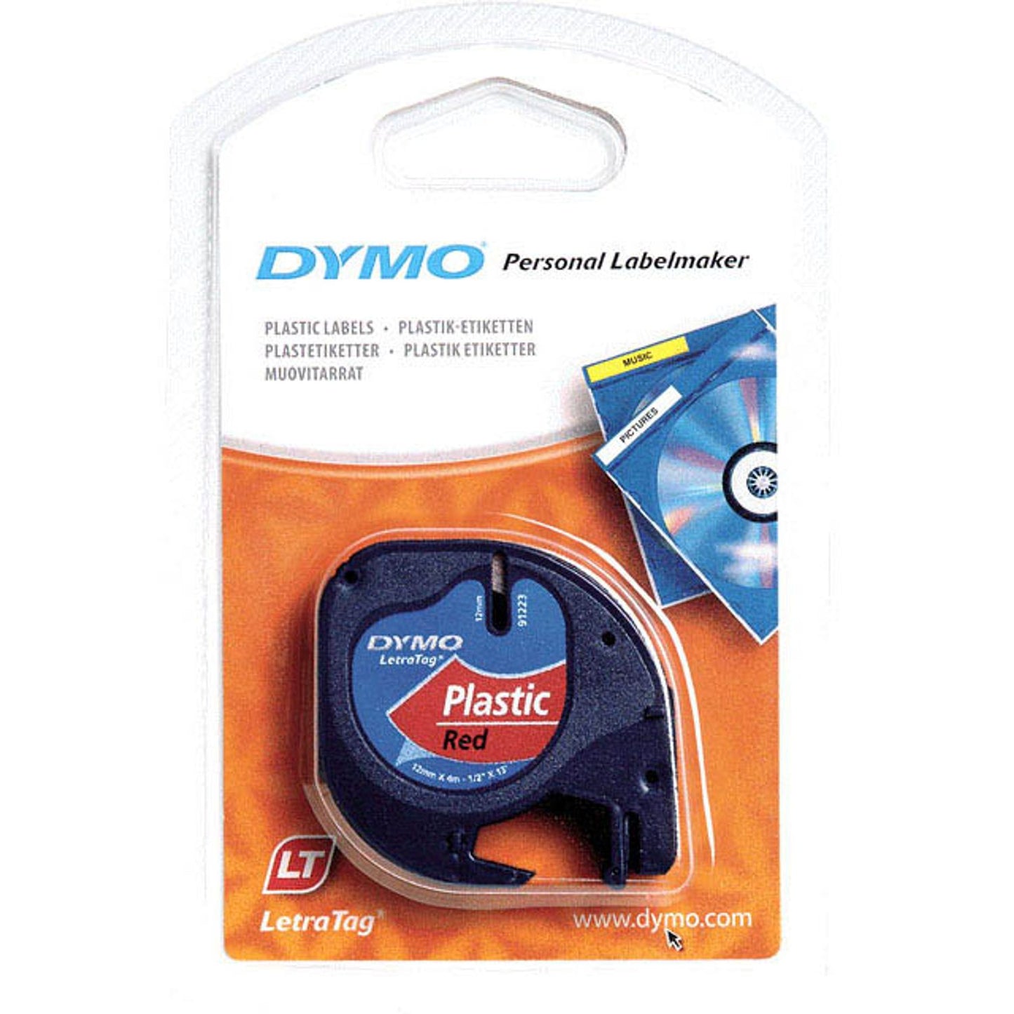 DYMO Schriftband LetraTag 91223 , 12 mm schwarz auf rot | S0721630