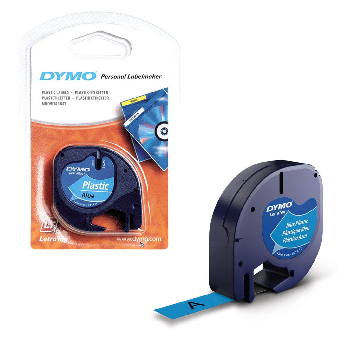 DYMO Schriftband LetraTag 91225 , 12 mm schwarz auf blau | S0721650