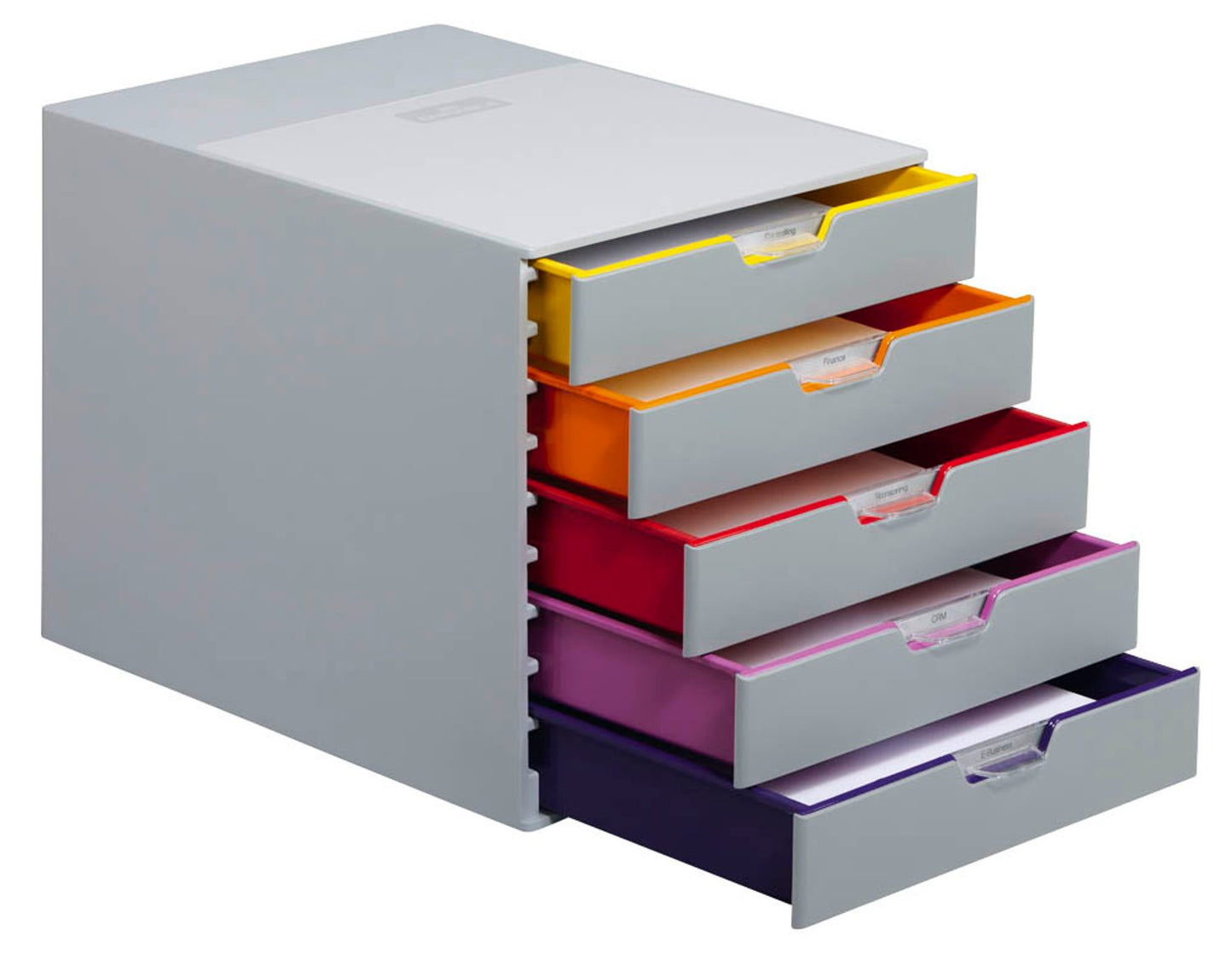 DURABLE Schubladenbox VARICOLOR®  dunkelgrau mit bunten Farblinien, DIN C4,