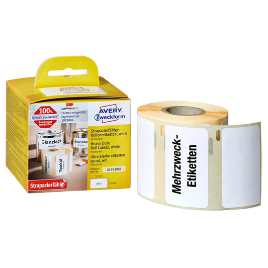 AVERY Zweckform Etikettenrolle für Etikettendrucker weiß, 57,0 x 32,0 mm, 1 x 400 Etiketten | A1933084 | 1 Pack = 400 Etiketten