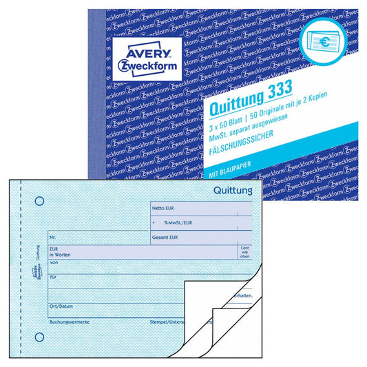 AVERY Zweckform Quittung, MwSt. separat ausgewiesen Formularbuch | 333