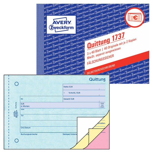 AVERY Zweckform Quittung, MwSt. separat ausgewiesen Formularbuch | 1737