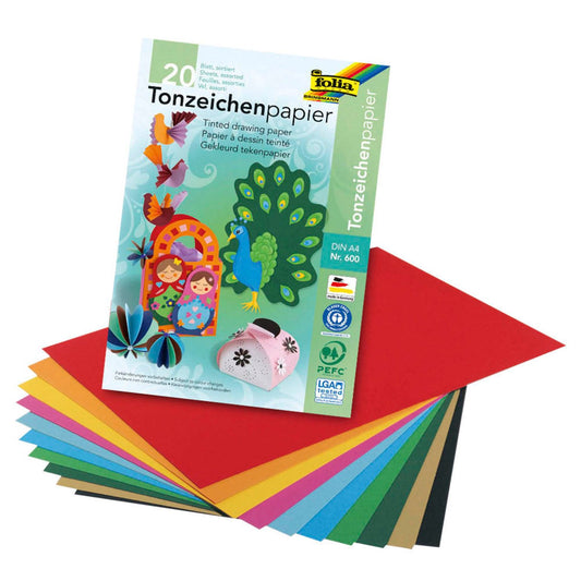 folia Tonpapier farbsortiert 130 g/qm | 600 | 1 Block = 20 Blatt