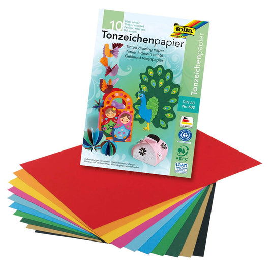 folia Tonpapier farbsortiert 130 g/qm | 603 | 1 Block = 10 Blatt