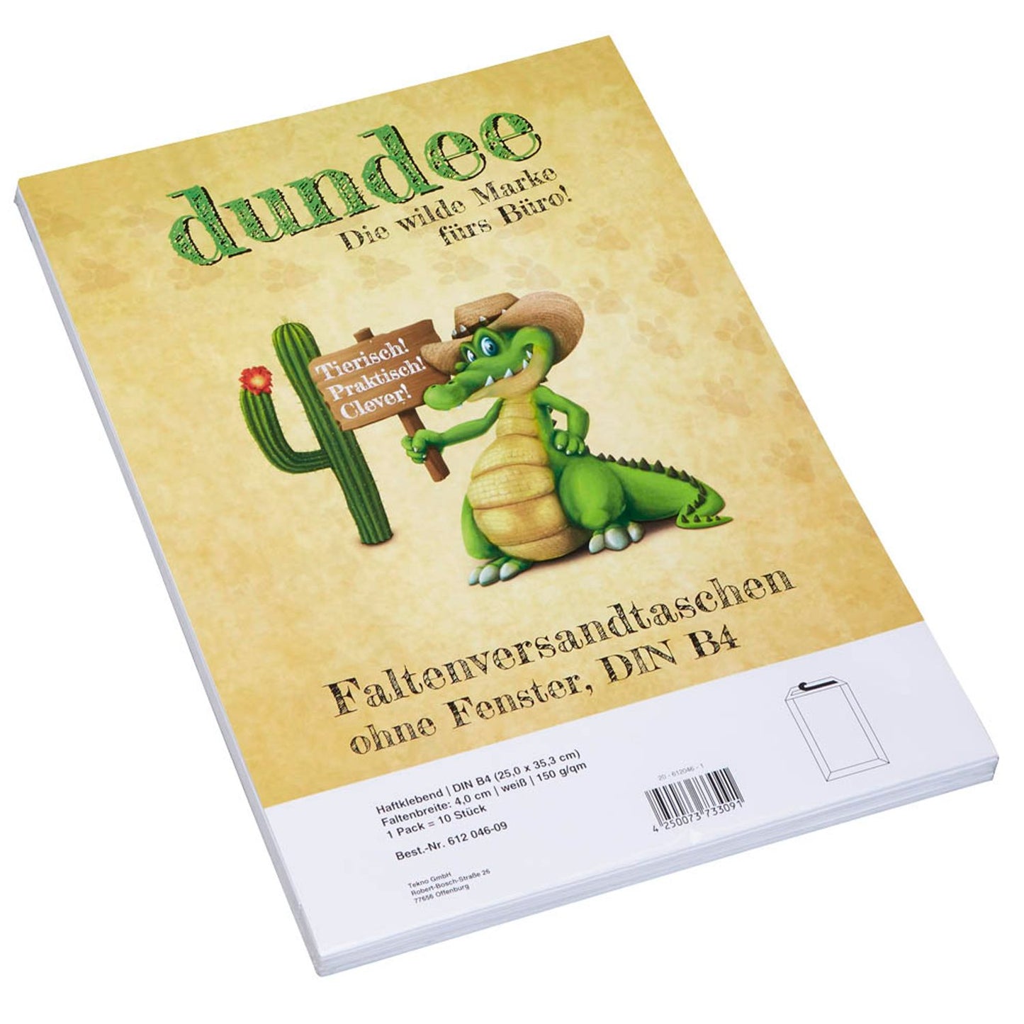 dundee Faltentaschen DIN B4 ohne Fenster weiß mit 4,0 cm Falte | 3752 PR KP | 1 Pack = 10 St.