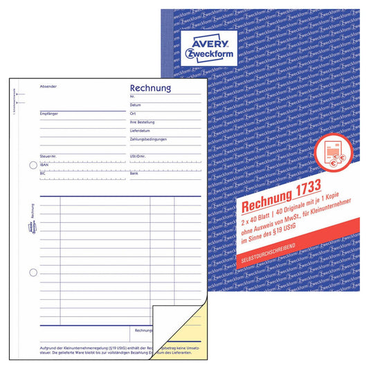 AVERY Zweckform Rechnung für Kleinunternehmer (ohne MwSt.-Ausweis) Formularbuch | 1733