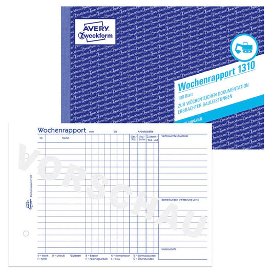 AVERY Zweckform Wochenrapport Formularbuch | 1310