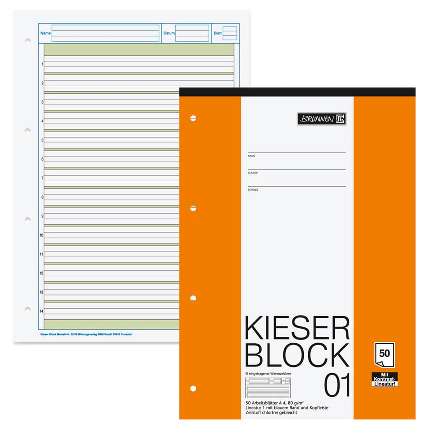BRUNNEN Arbeitsblock Kieserblock gelocht DIN A4 liniert Lineatur 01 | 1042941