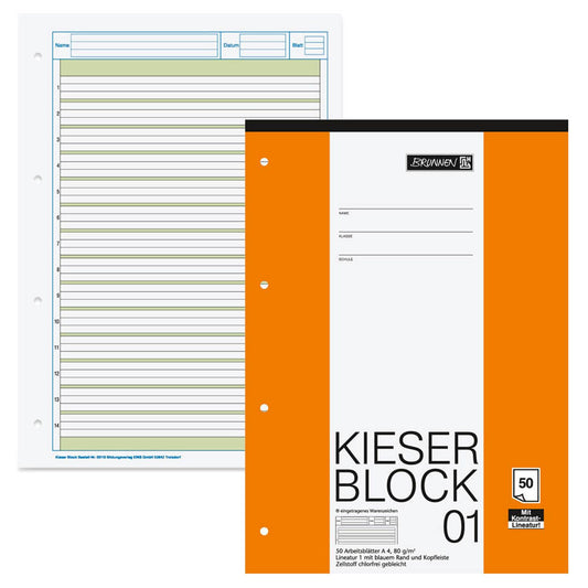 BRUNNEN Arbeitsblock Kieserblock gelocht DIN A4 liniert Lineatur 01 | 1042941
