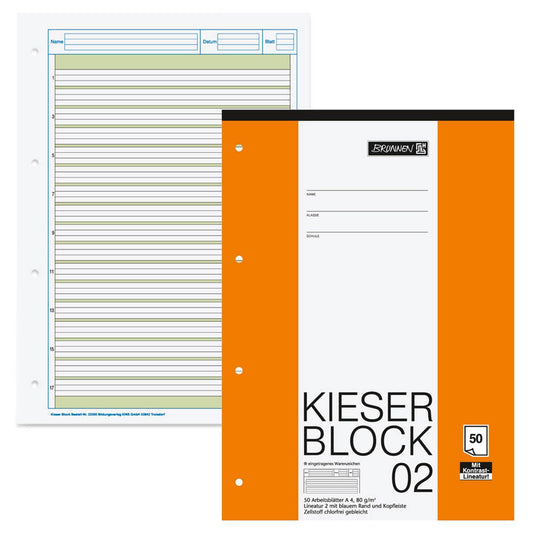 BRUNNEN Arbeitsblock Kieserblock gelocht DIN A4 liniert Lineatur 02 | 1042942