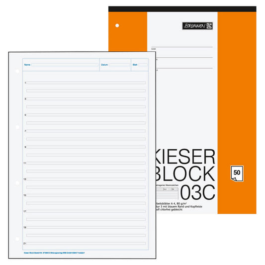 BRUNNEN Arbeitsblock Kieserblock gelocht DIN A4 liniert Lineatur 03C | 1042923