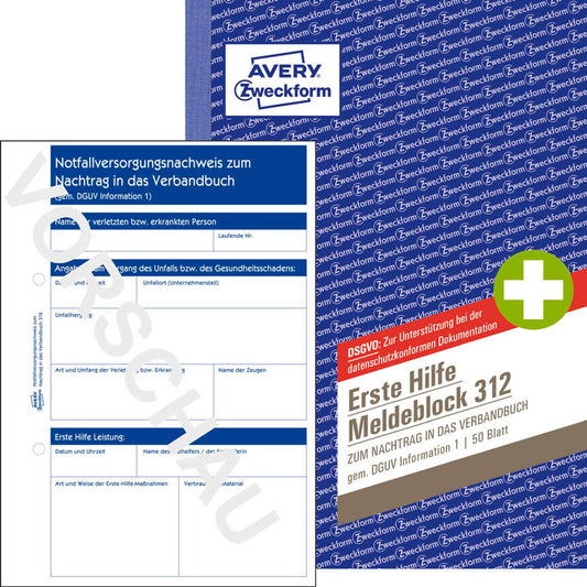 AVERY Zweckform Erste Hilfe Meldeblock Formularbuch | 312
