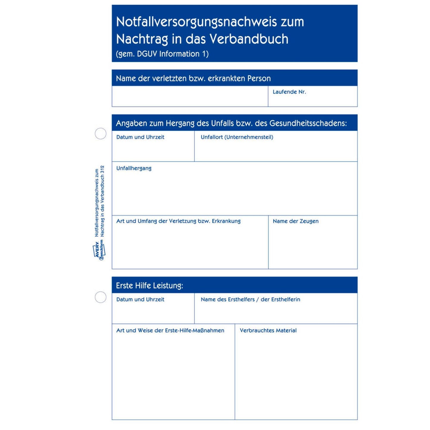AVERY Zweckform Erste Hilfe Meldeblock Formularbuch | 312