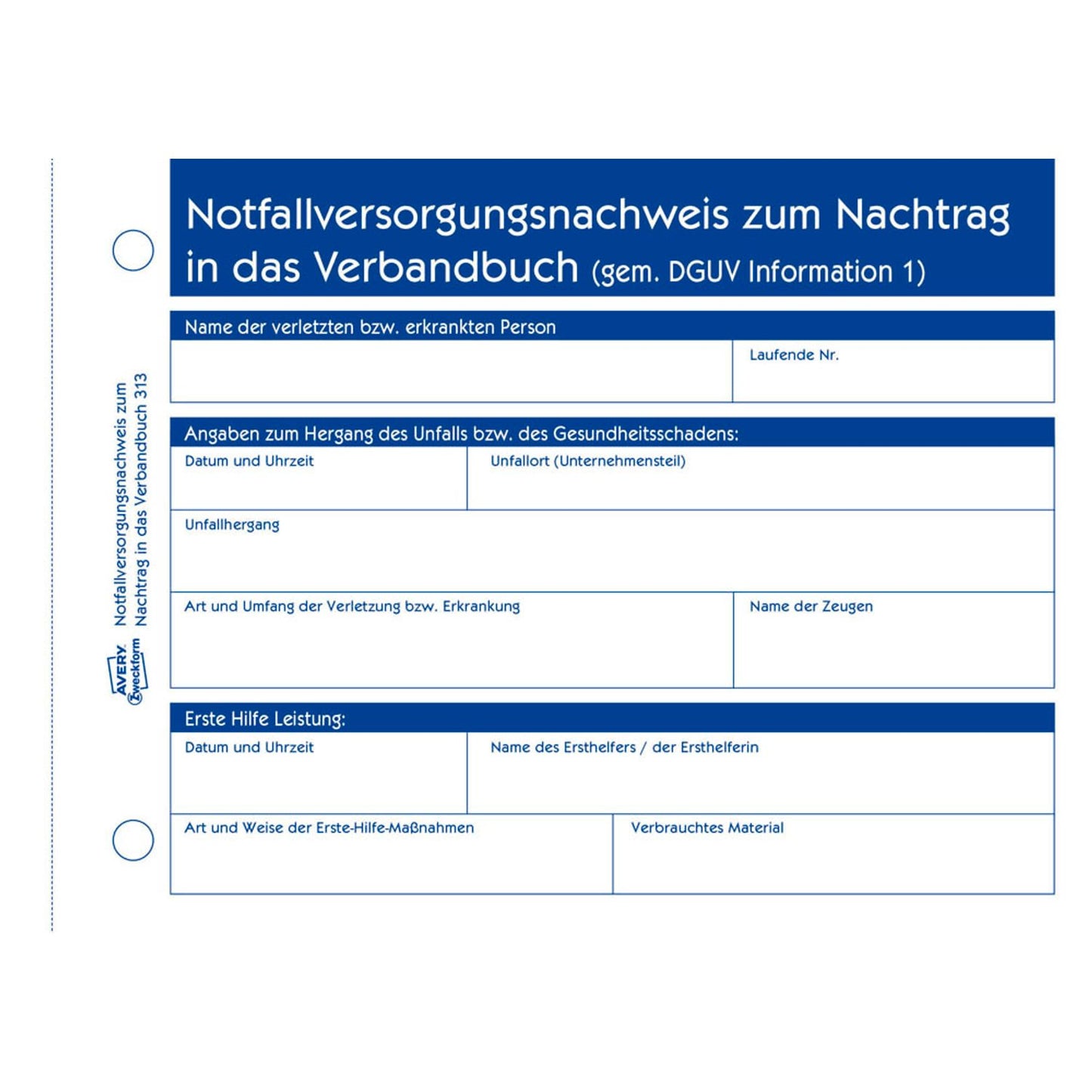 AVERY Zweckform Erste Hilfe Meldeblock Formularbuch | 313