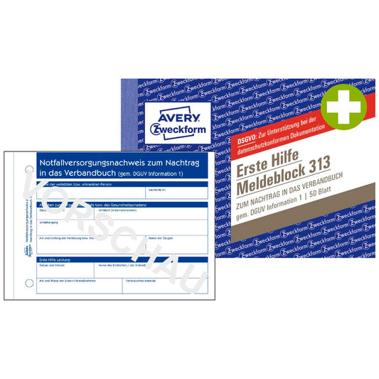AVERY Zweckform Erste Hilfe Meldeblock Formularbuch | 313