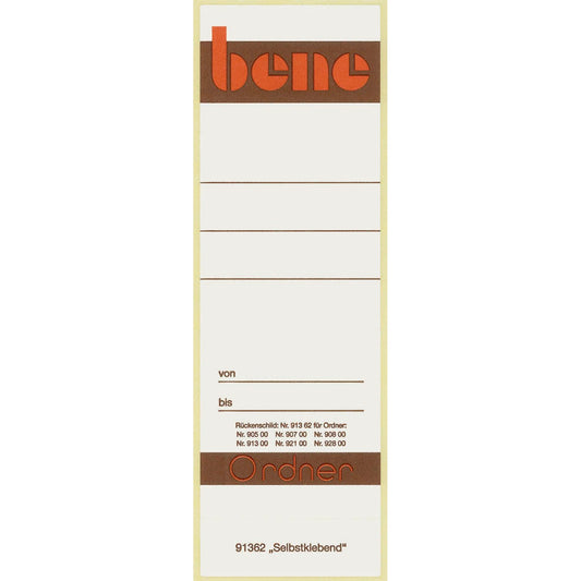 bene Ordneretiketten weiß für 8,0 cm Rückenbreite | 91362 | 1 Pack = 10 St.