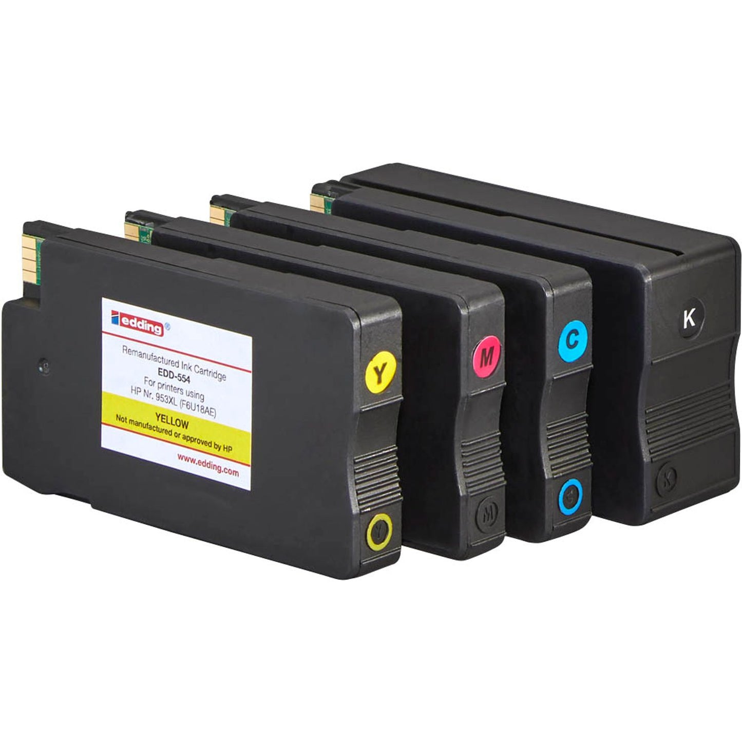 edding EDD-555 schwarz, cyan, magenta, gelb Druckerpatronen kompatibel zu HP 953XL (3HZ52AE), 4er-Set | 18-555 | 1 Pack = 4 St.