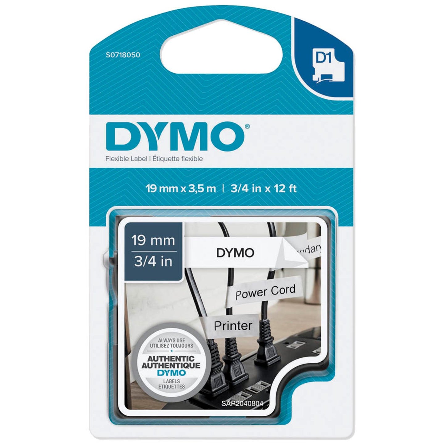 DYMO Schriftband D1 16958 , 19 mm schwarz auf weiß | S0718050