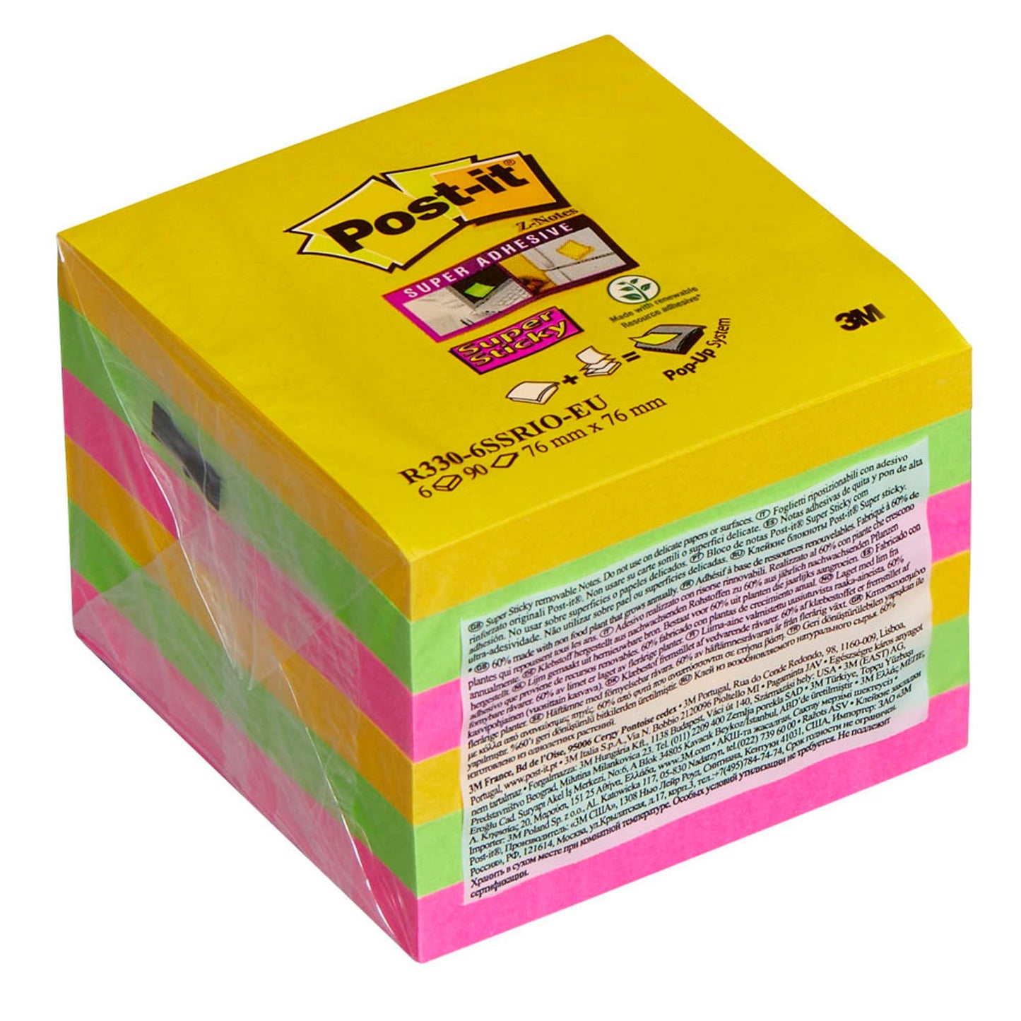 Post-it® Super Sticky Z-Notes Carnival Haftnotizen extrastark R3306SR farbsortiert, 6 Blöcke | 7100263205 | 1 Pack = 6 Blöcke