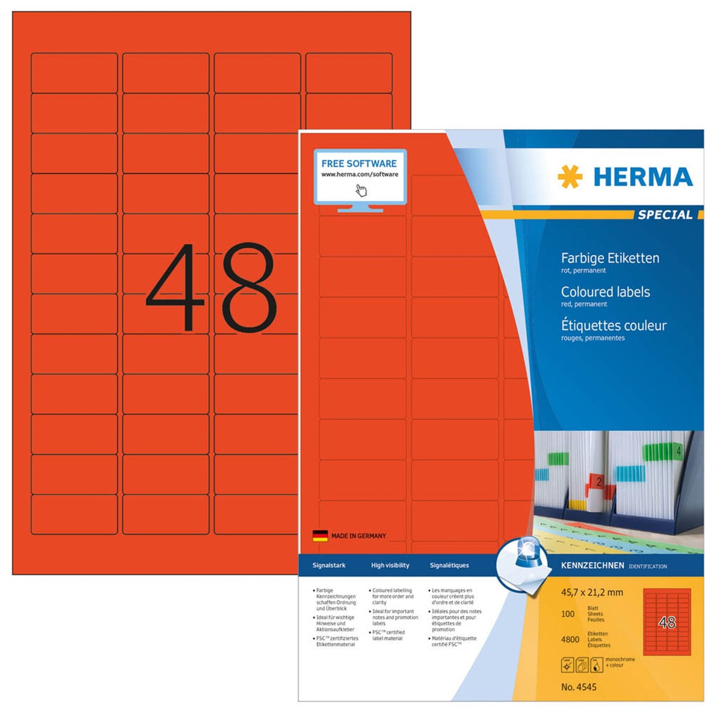 HERMA Etiketten rot 45,7 x 21,2 mm | 4545 | 1 Pack = 100 Blatt