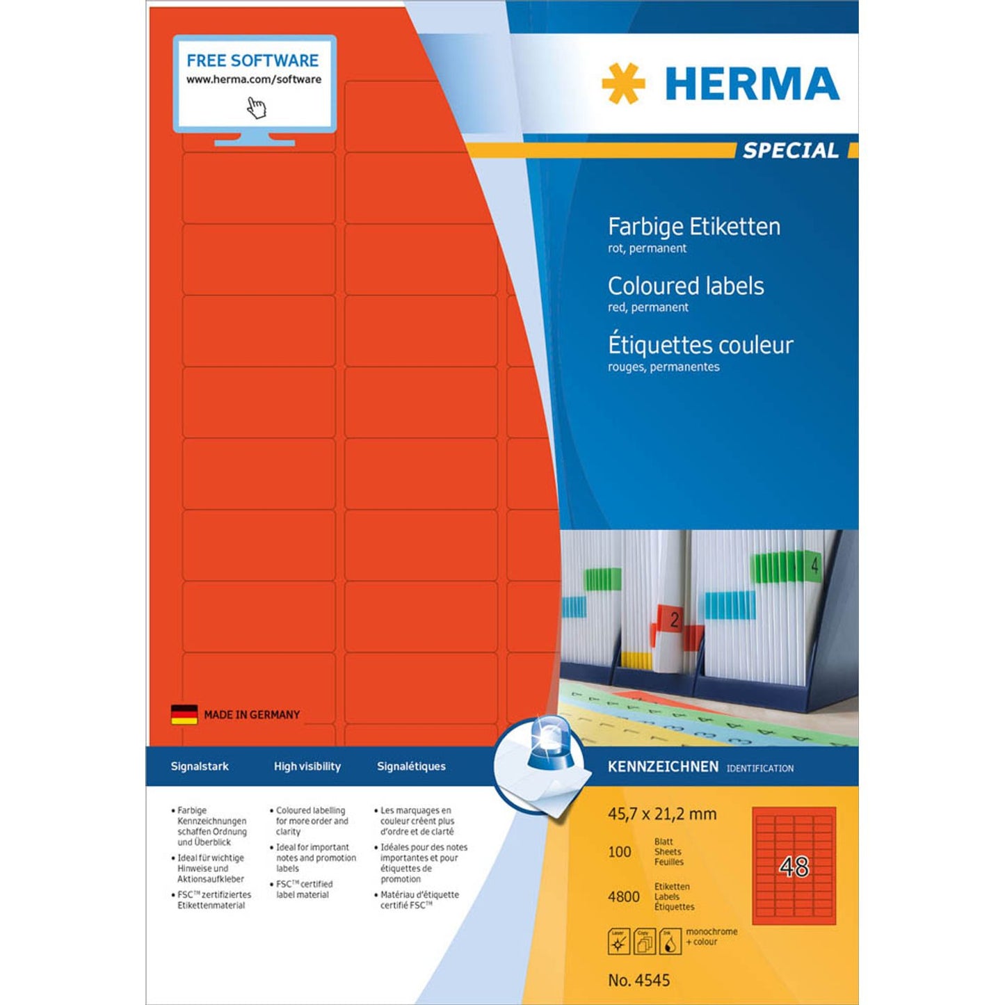 HERMA Etiketten rot 45,7 x 21,2 mm | 4545 | 1 Pack = 100 Blatt