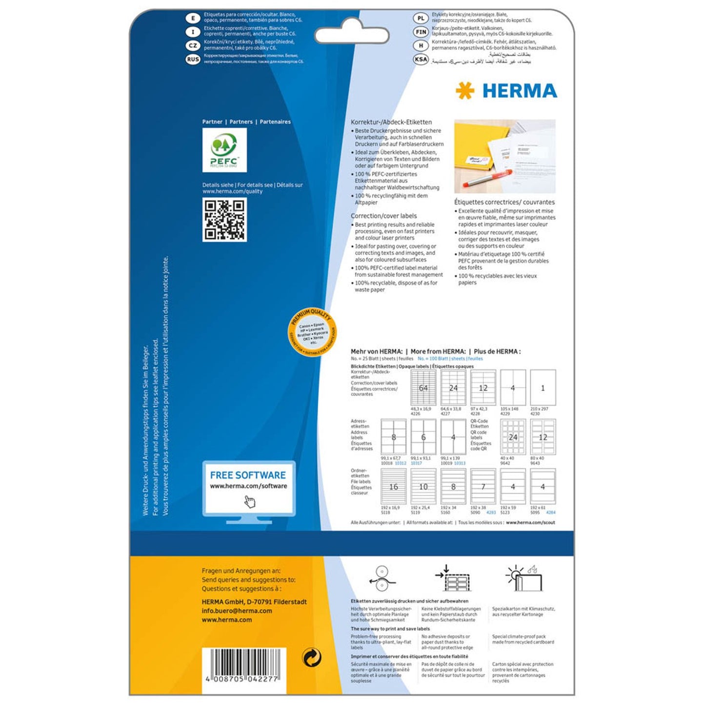 HERMA Etiketten weiß 64,6 x 33,8 mm | 4227 | 1 Pack = 25 Blatt