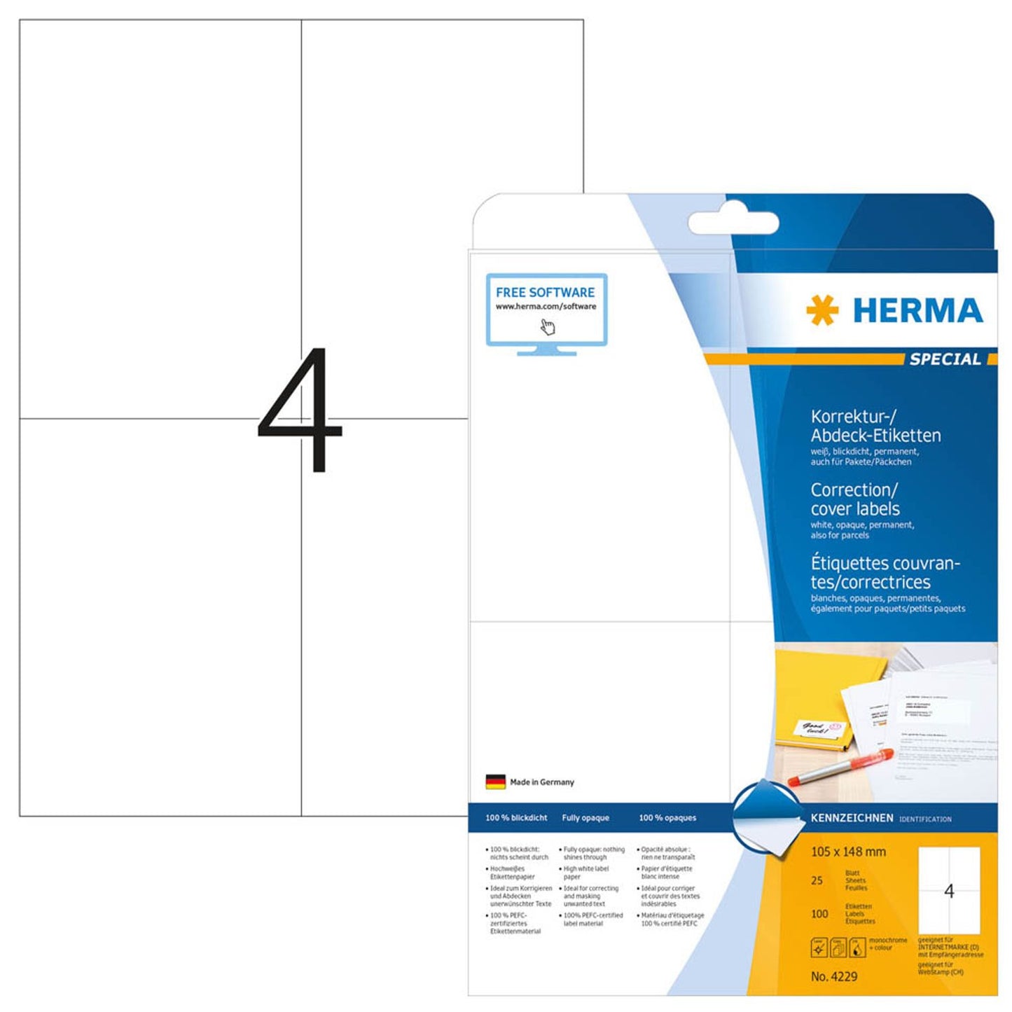 HERMA Etiketten weiß 105,0 x 148,0 mm | 4229 | 1 Pack = 25 Blatt