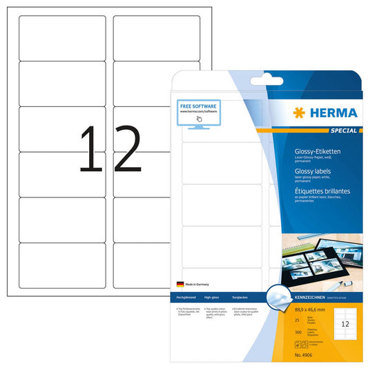 HERMA Etiketten weiß 88,9 x 46,6 mm | 4906 | 1 Pack = 25 Blatt