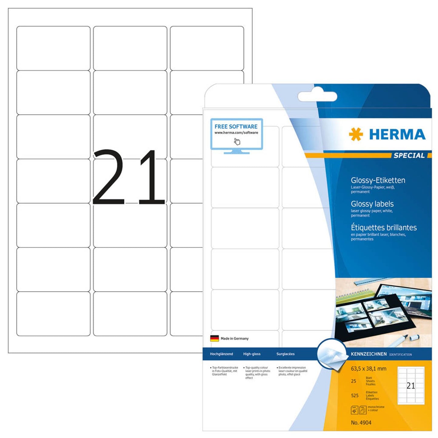 HERMA Etiketten weiß 63,5 x 38,1 mm | 4904 | 1 Pack = 25 Blatt