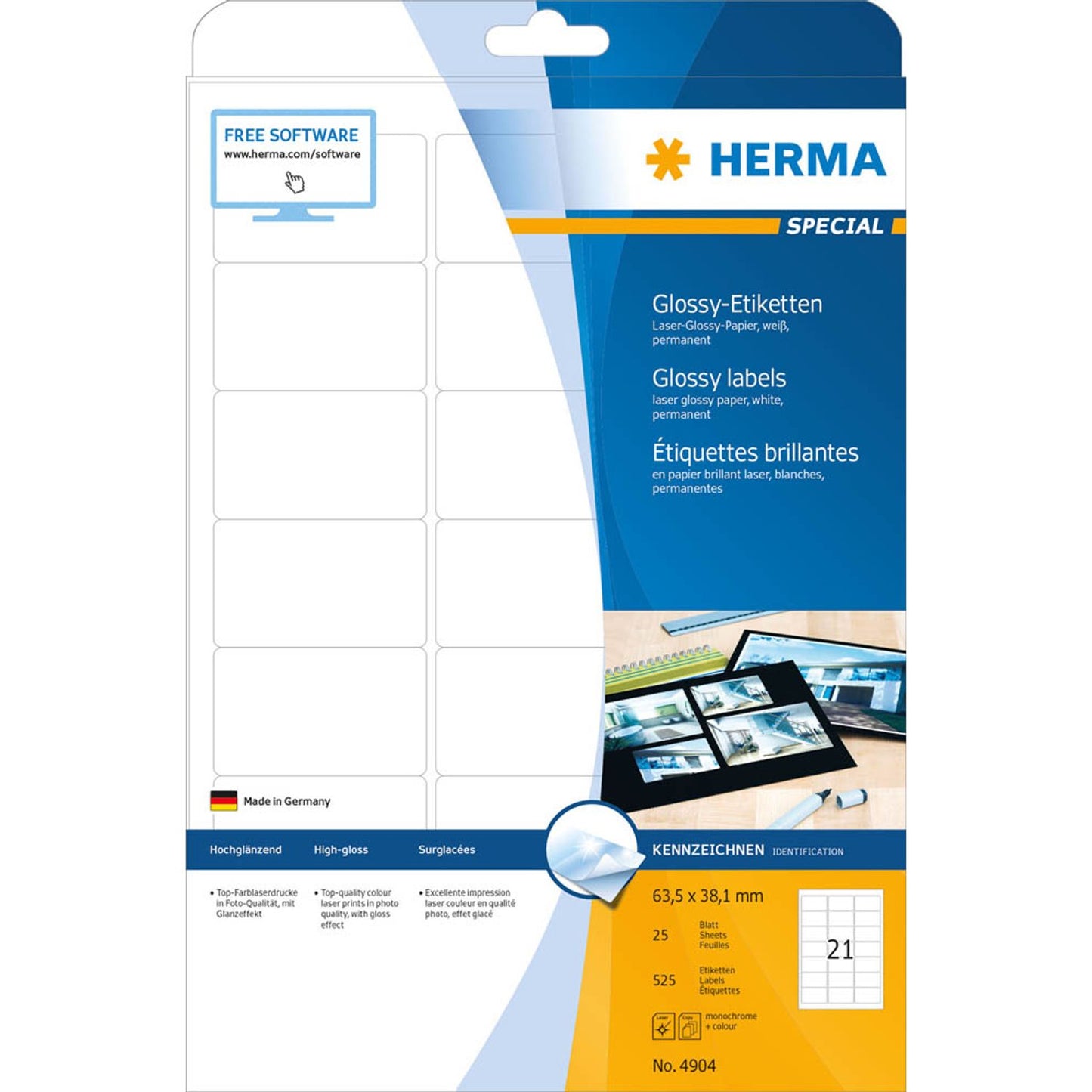HERMA Etiketten weiß 63,5 x 38,1 mm | 4904 | 1 Pack = 25 Blatt