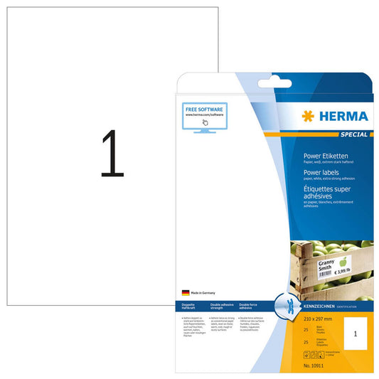 HERMA Etiketten weiß 210,0 x 297,0 mm | 10911 | 1 Pack = 25 Blatt