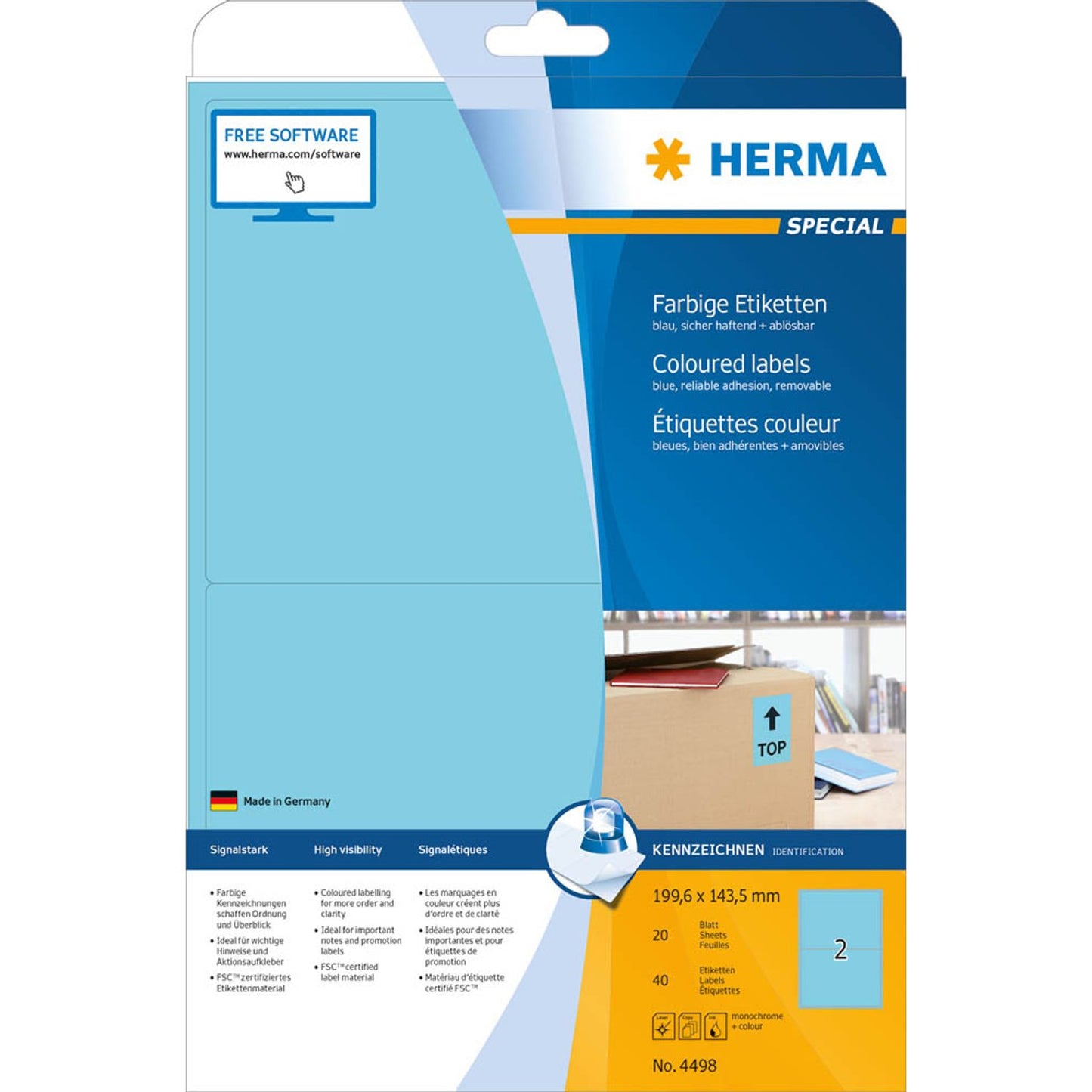 HERMA Etiketten blau 199,6 x 143,5 mm | 4498 | 1 Pack = 20 Blatt