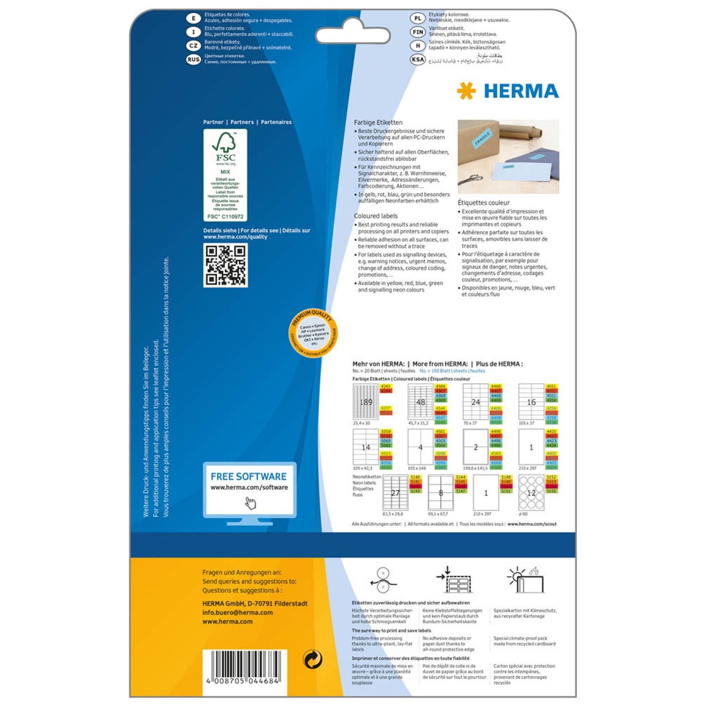 HERMA Etiketten blau 70,0 x 37,0 mm | 4468 | 1 Pack = 20 Blatt