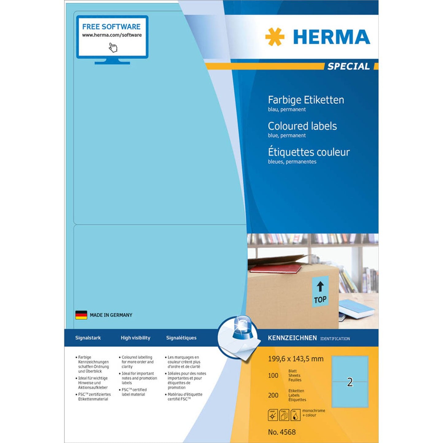HERMA Etiketten blau 199,6 x 143,5 mm | 4568 | 1 Pack = 100 Blatt