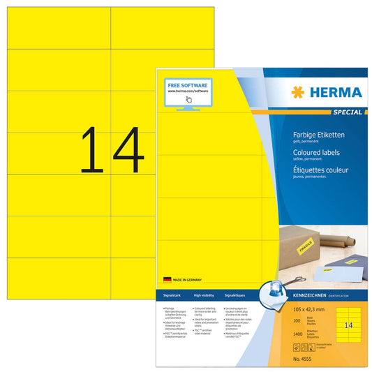 HERMA Etiketten gelb 105,0 x 42,3 mm | 4555 | 1 Pack = 100 Blatt