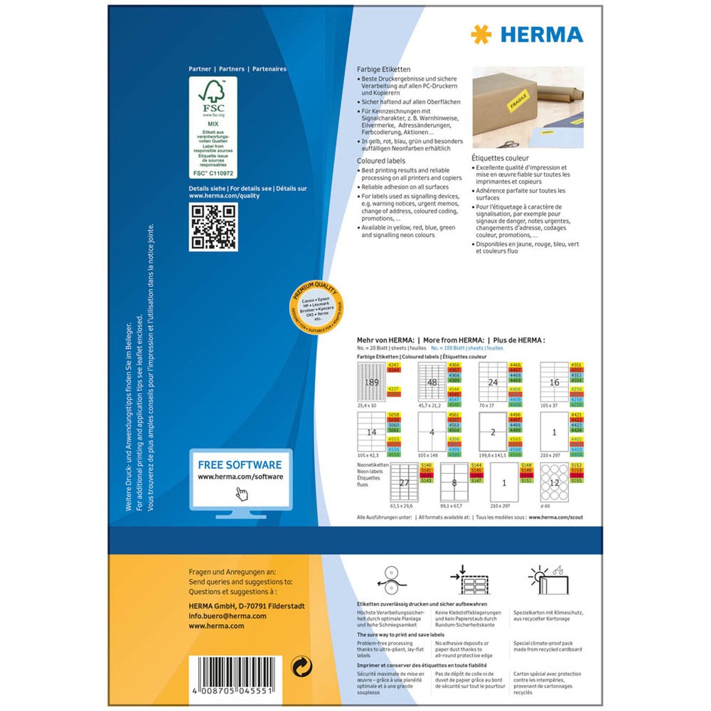 HERMA Etiketten gelb 105,0 x 42,3 mm | 4555 | 1 Pack = 100 Blatt