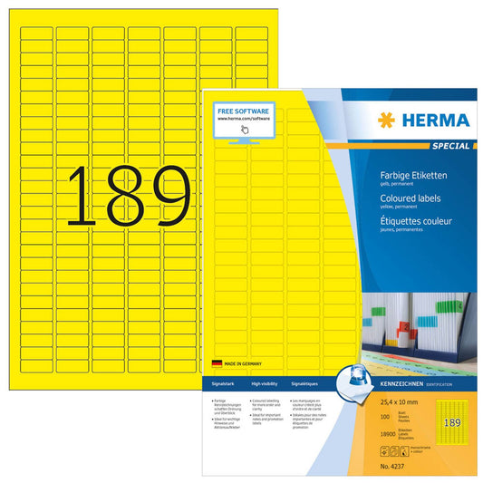 HERMA Etiketten gelb 25,4 x 10,0 mm | 4237 | 1 Pack = 100 Blatt