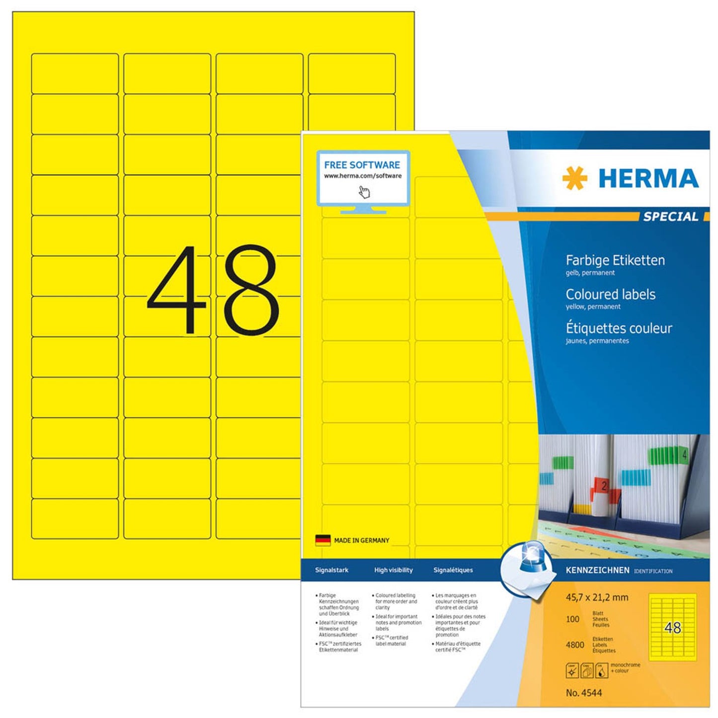 HERMA Etiketten gelb 45,7 x 21,2 mm | 4544 | 1 Pack = 100 Blatt