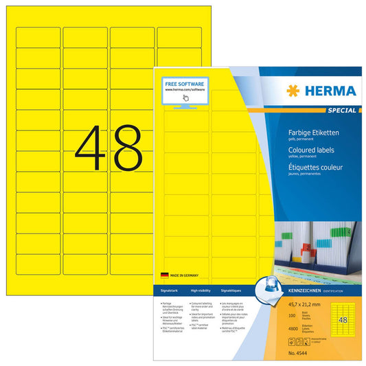HERMA Etiketten gelb 45,7 x 21,2 mm | 4544 | 1 Pack = 100 Blatt